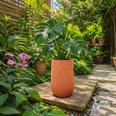 Chậu Gốm Đất Nung Hình Ống Vân Hoa Cúc/ Vân Lưới Cào - Cao 23cm x Đường Kính 13cm - Gốm Sứ Sân Vườn