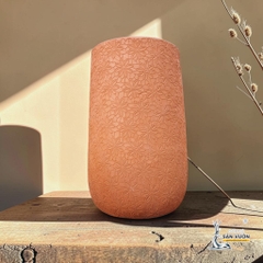 Chậu Gốm Đất Nung Hình Ống Vân Hoa Cúc/ Vân Lưới Cào - Cao 23cm x Đường Kính 13cm - Gốm Sứ Sân Vườn