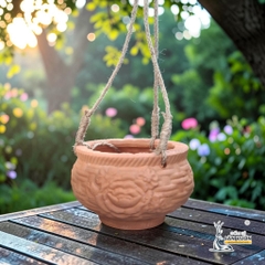 Chậu Treo Dây Gốm Đất Nung Hình Chum Hoa Văn 15 x 10cm - Gốm Sứ Sân Vườn