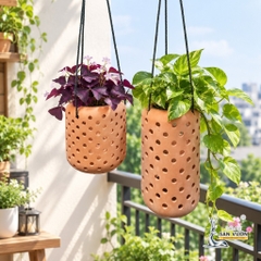 Chậu Treo Dây Gốm Đất Nung Kiểu Lộng 15cm & 25cm - Gốm Sứ Sân Vườn