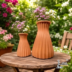 Bình Gốm Đất Nung Gân Dọc 2 Size - Gốm Sứ Sân Vườn