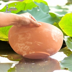 Chậu Nuôi Cá, Trồng Sen Gốm Đất Nung Vân Marble, Có Tráng Men Lòng Chống Nước - Gốm Sứ Sân Vườn
