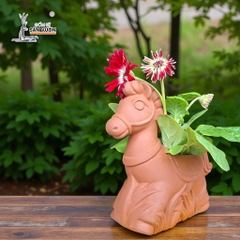 Chậu Gốm Đất Nung Hình Ngựa Gỗ - Gốm Sứ Sân Vườn