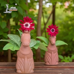 Chậu Gốm Đất Nung Hình Ngựa Gỗ - Gốm Sứ Sân Vườn