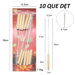 Bộ 10 Cây Xiên Que Nướng Thịt Thép Không Gỉ Tay Cầm Gỗ PVN3573