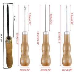 Bộ Dụng Cụ Khâu Giày Bằng Thép Không Gỉ Cán Gỗ, Làm Đồ Da Thủ Công DIY