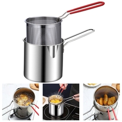 Nồi Chiên Ngập Dầu 1200ml 2 in 1 Mini Inox Đa Năng + Lưới Chiên + Thảm Chống Trượt + Kẹp PVN10051