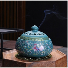Lư Xông Trầm Hương - Đỉnh Đốt Nhang Bằng Gốm Sứ Cao Cấp Có Hoa Văn Chạm Khắc rồng, sen, chú