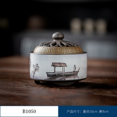 Thác Khói Trầm Hương hình trụ - lư gốm xông trầm Bằng Gốm Sứ Trang Trí APB19