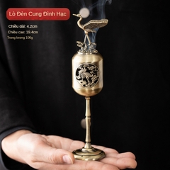 Lư Hương Hạc Cung Đình 100g – Lò Đốt Trầm Kim Loại Vạn Thọ – Kèm Đế Chống Cháy & Lỗ Cắm Nhang + Nhang Vân Mây