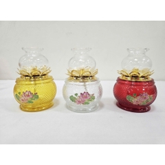 Đèn thắp dầu hoa sen thủy tinh 060 - đèn thờ cúng Gia tiên, Thần Tài. thờ Phật