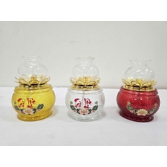 Đèn thắp dầu hoa sen thủy tinh 060 - đèn thờ cúng Gia tiên, Thần Tài. thờ Phật