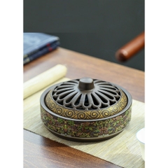 Lư Gốm Bẹt Xông Trầm Vẽ Gấm - Lò Xông Hương cao cấp