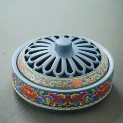 Lư Gốm Bẹt Xông Trầm Vẽ Gấm - Lò Xông Hương cao cấp