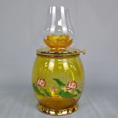 Đèn Thắp Dầu Lưu Ly Hoa Sen 6679 - Đèn Đế Đồng