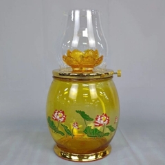 Đèn Thắp Dầu Lưu Ly Hoa Sen 6679 - Đèn Đế Đồng