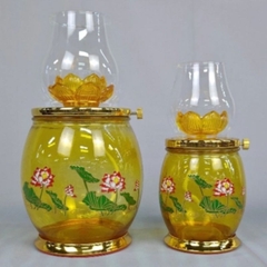 Đèn Thắp Dầu Lưu Ly Hoa Sen 6679 - Đèn Đế Đồng