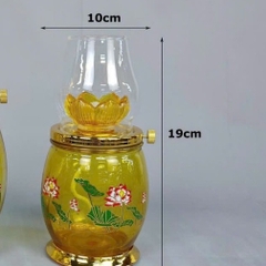 Đèn Thắp Dầu Lưu Ly Hoa Sen 6679 - Đèn Đế Đồng