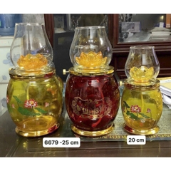 Đèn Thắp Dầu Lưu Ly Hoa Sen 6679 - Đèn Đế Đồng