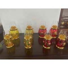 Đèn Thắp Dầu Lưu Ly Hoa Sen 6679 - Đèn Đế Đồng