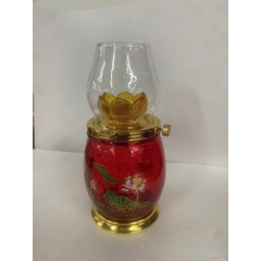 Đèn Thắp Dầu Lưu Ly Hoa Sen 6679 - Đèn Đế Đồng