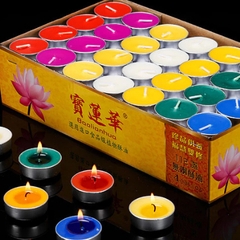 Nến Thơm - Nến Bơ Cúng Phật hộp 100 viên cháy 4h Đủ Màu, Không Mùi Không Khói