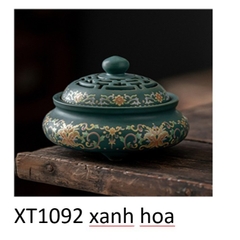 Lư Xông Trầm Hương - Đỉnh Đốt Nhang Bằng Gốm Sứ Cao Cấp Có Hoa Văn Chạm Khắc rồng, sen, chú