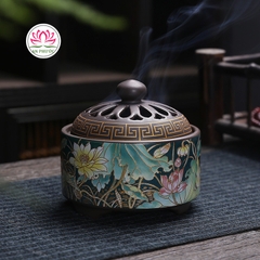 Lư Xông Trầm Hương - Đỉnh Đốt Nhang Bằng Gốm Sứ Cao Cấp Có Hoa Văn Chạm Khắc rồng, sen, chú