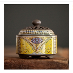 Lư Xông Trầm Hương - Đỉnh Đốt Nhang Bằng Gốm Sứ Cao Cấp Có Hoa Văn Chạm Khắc rồng, sen, chú