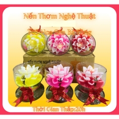 Bộ Nến Hoa T03 - Ly Nến Hoa Nghệ Thuật  - Bộ 6 Cốc Nến Thơm 20 Giờ