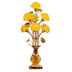 Cặp Đèn Hoa Sen Phong Thủy – Mẫu Chân Vàng Tròn Khắc Nổi (65cm – 70cm)