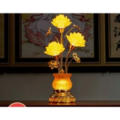 Cặp Đèn Hoa Sen Vàng- Đèn Thờ Gia Tiên, Đèn Trang Trí Bàn Thờ– Mẫu 3 Bông / 5 Bông