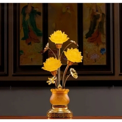 Cặp Đèn Hoa Sen Vàng- Đèn Thờ Gia Tiên, Đèn Trang Trí Bàn Thờ– Mẫu 3 Bông / 5 Bông