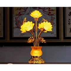 Cặp Đèn Hoa Sen Vàng- Đèn Thờ Gia Tiên, Đèn Trang Trí Bàn Thờ– Mẫu 3 Bông / 5 Bông