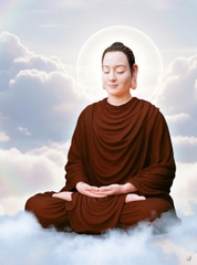 Tranh Đức Phật Thích Ca Mâu Ni (tọa thiền, góc nghiêng)