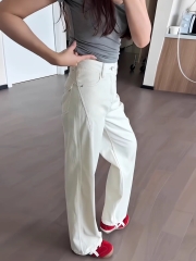 808-9 Quần jean ống rộng nữ lưng cao màu trắng  – chất denim dày đẹp, tôn dáng, dễ phối áo, phong cách Hàn Quốc