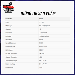 Tay điều khiển HotRC Huahang CT10B, vô-lăng kim loại, 4 kênh, kèm receiver mini 2.4G – Dùng cho xe RC RWD
