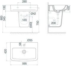Chậu chân treo tường CD50 (V50)