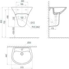 Chậu chân treo tường S507