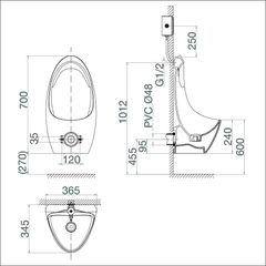 Tiểu nam treo tường cấp âm T9