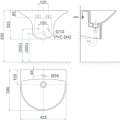 Chậu liền chân treo tường V63
