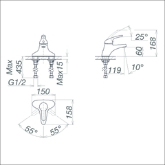 Vòi chậu thấp ba lỗ VG302