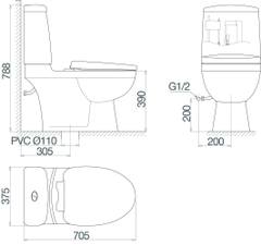 Bàn cầu hai khối VI107