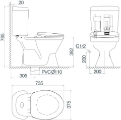 Bàn cầu hai khối VI28
