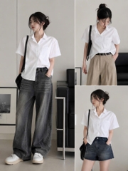 AE31 Áo sơ mi croptop xẻ vạt