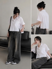 AE31 Áo sơ mi croptop xẻ vạt