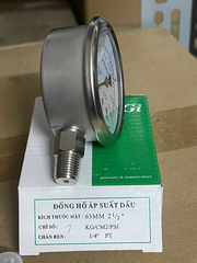 Đồng hồ áp suất dầu chân đứng LIGI dải đo 0-7Kg 0.7Mpa kích thước 63mm ren 1/4 13mm