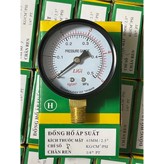 Đồng hồ áp suất hơi LIGI 5Kg kích thước mặt 63mm ren 13mm