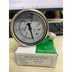 Đồng hồ áp suất inox có dầu LIGI dải đo 0-1Kg/cm2 0.1Mpa kích thước mặt 63mm chân ren 1/4 13mm