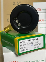 Đồng hồ áp suất âm chân không LIGI hơi -76cmHg -1Kg -0.1Mpa kích thước mặt 63 chân ren đồng 1/4 13mm